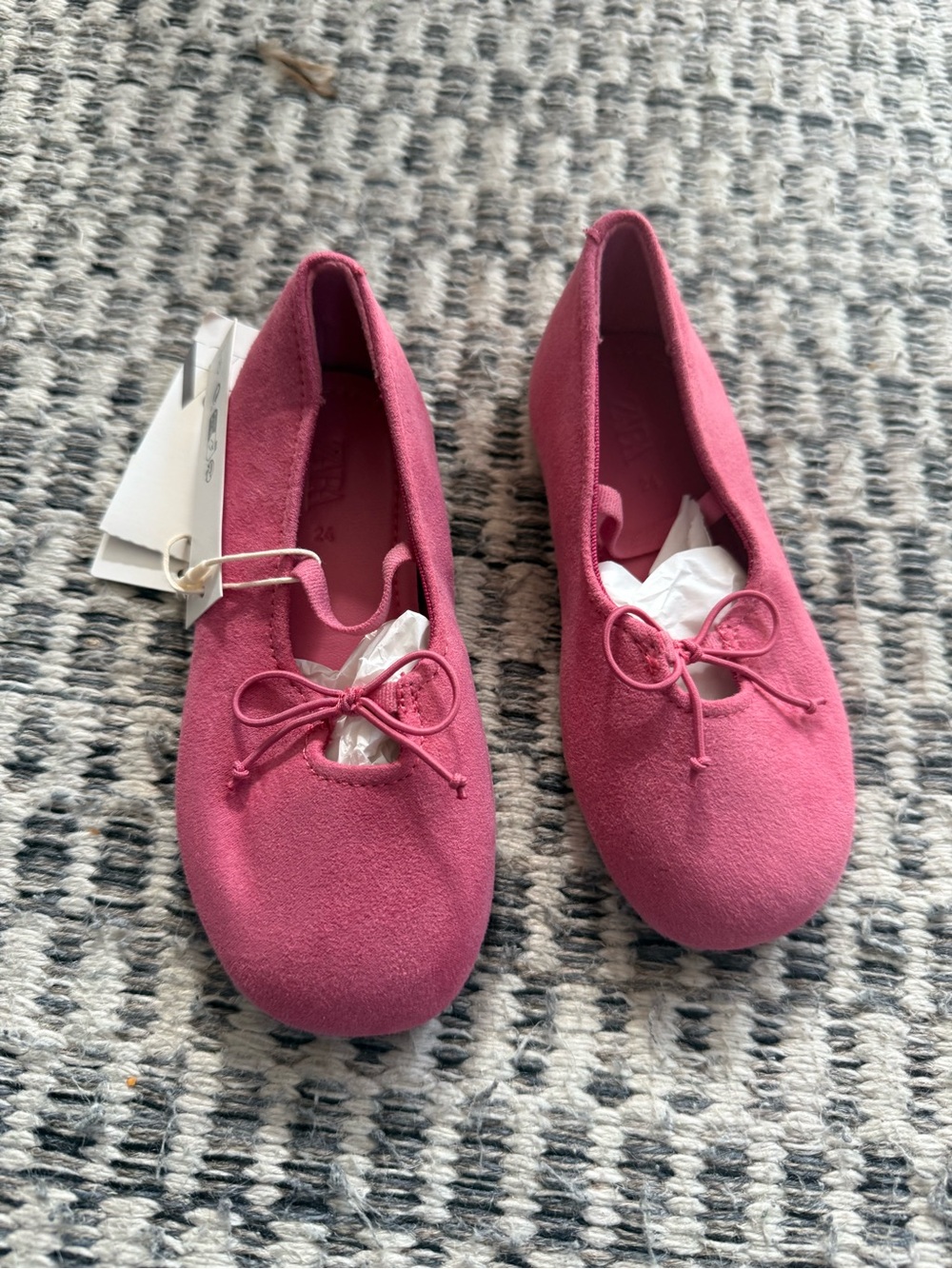 Zara Girls Pink Suede Ballet Flats with Bow Detail